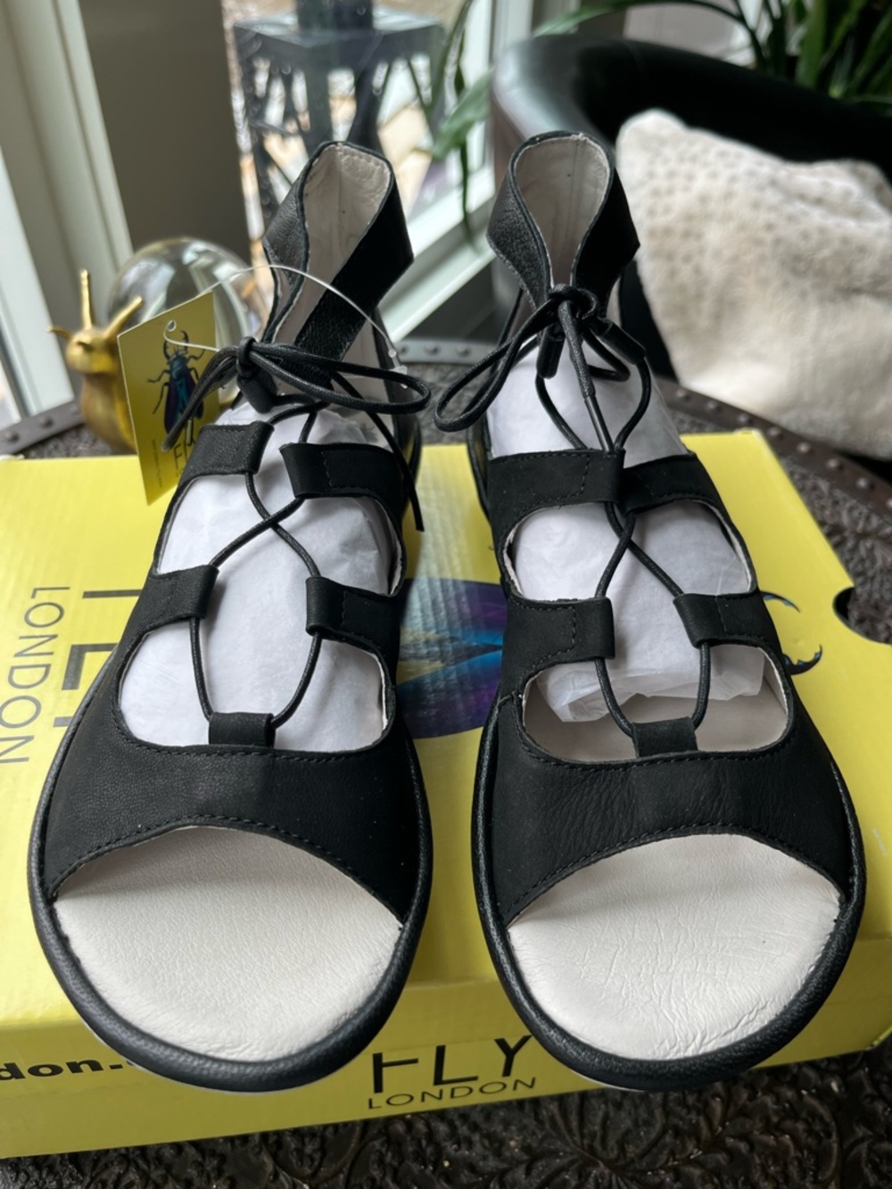 FLY LONDON MURA BLACK LACE UP SANDALS 38 7.5-8 - Picture 6 of 9